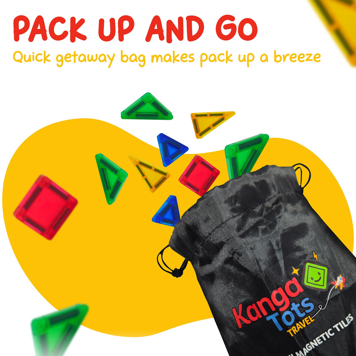 Kangatots magnetic tiles pack into the zip travel bag